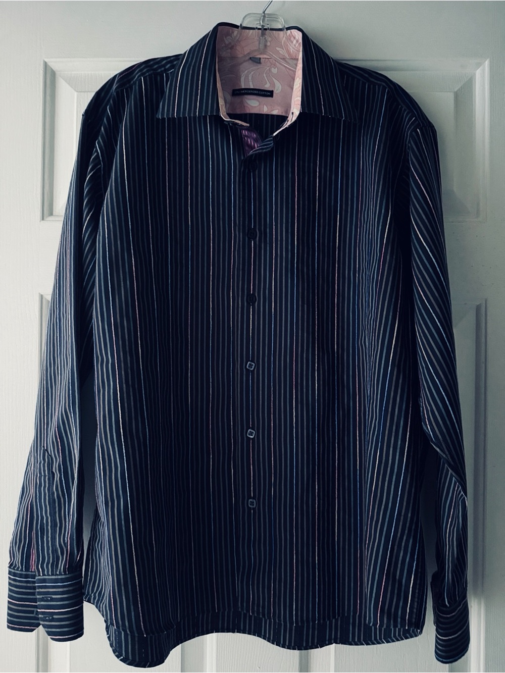Men's Visconti Navy Blue Pinstripe Dress Shirt - Classic Button-Down